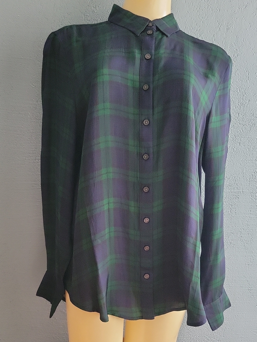 J. Crew Navy and Green Plaid Button-Down Shirt